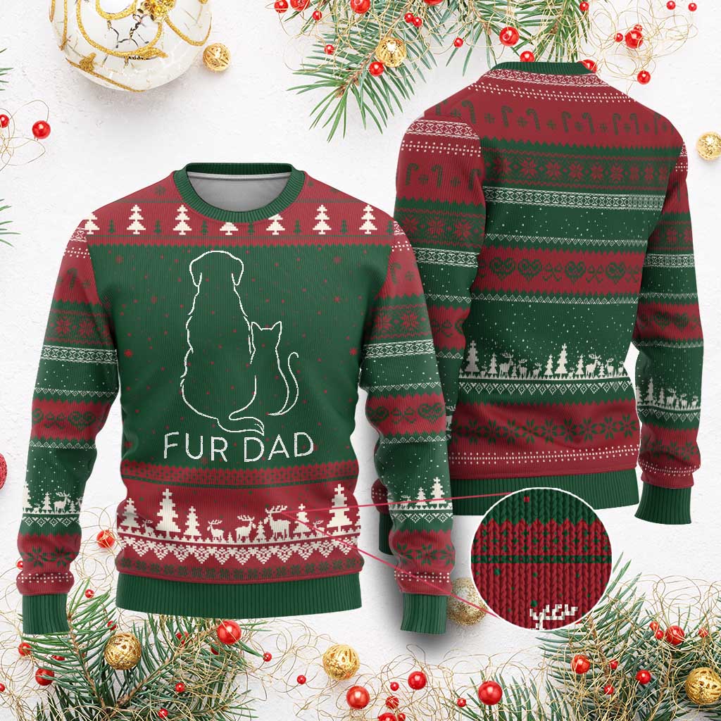 Fur Dad Ugly Christmas Sweater Pet Lover Cat Dog Dad Funny Fathers Day TS10 Red Green Print Your Wear