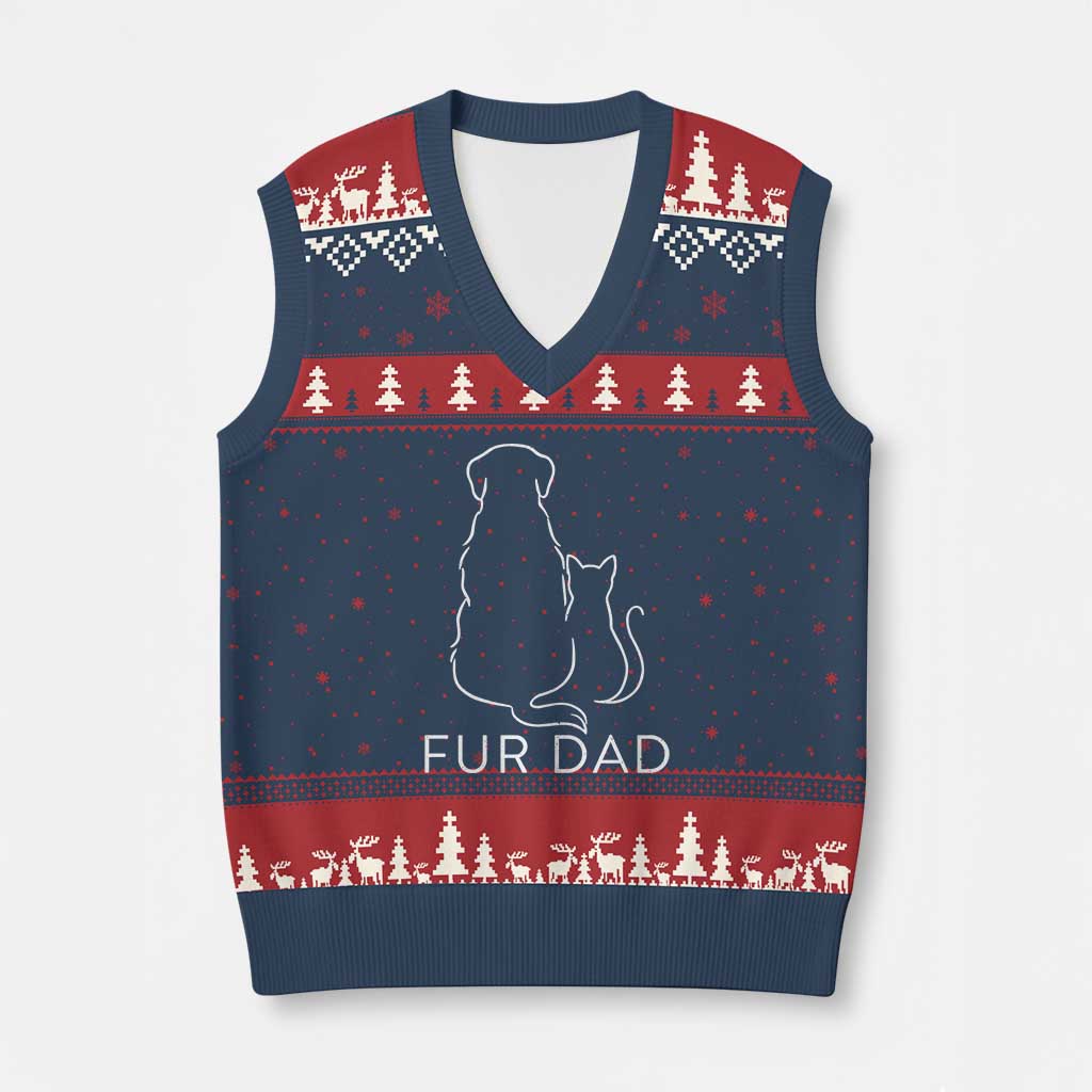Fur Dad V-Neck Knit Sweater Vest Pet Lover Cat Dog Dad Funny Fathers Day TS10 Navy Red Print Your Wear