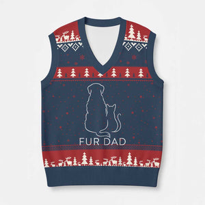 Fur Dad V-Neck Knit Sweater Vest Pet Lover Cat Dog Dad Funny Fathers Day TS10 Navy Red Print Your Wear