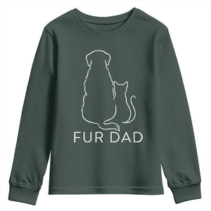 Fur Dad Youth Sweatshirt Pet Lover Cat Dog Dad Funny Fathers Day TS10 Dark Forest Green Print Your Wear