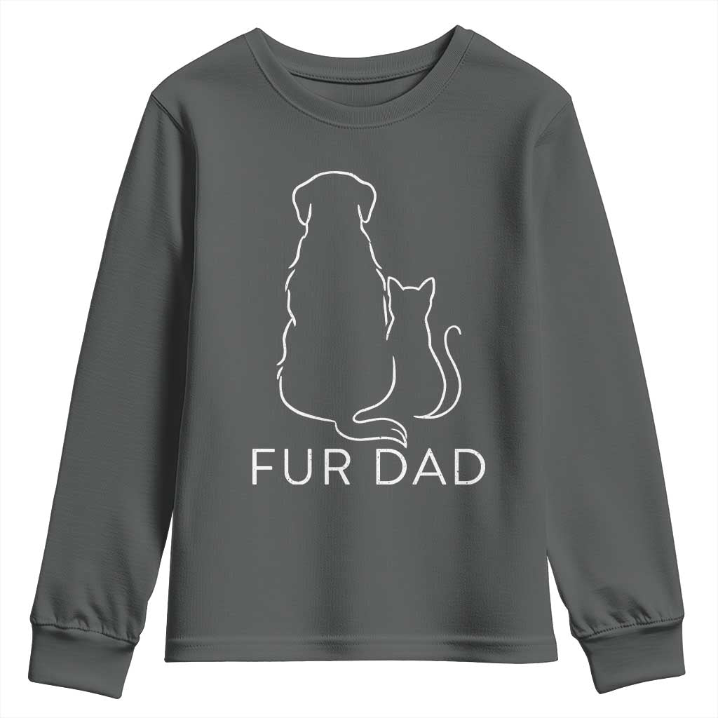 Fur Dad Youth Sweatshirt Pet Lover Cat Dog Dad Funny Fathers Day TS10 Dark Heather Print Your Wear