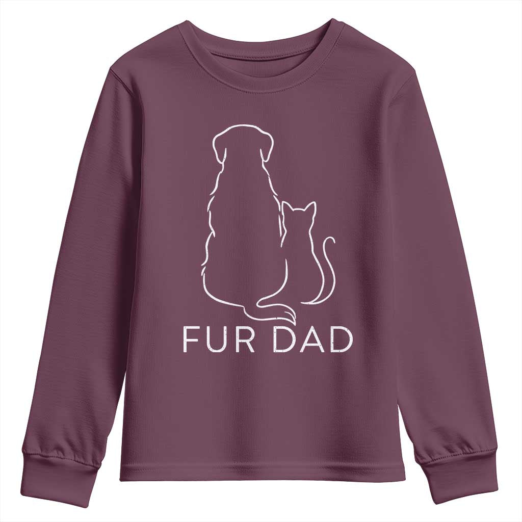 Fur Dad Youth Sweatshirt Pet Lover Cat Dog Dad Funny Fathers Day TS10 Maroon Print Your Wear
