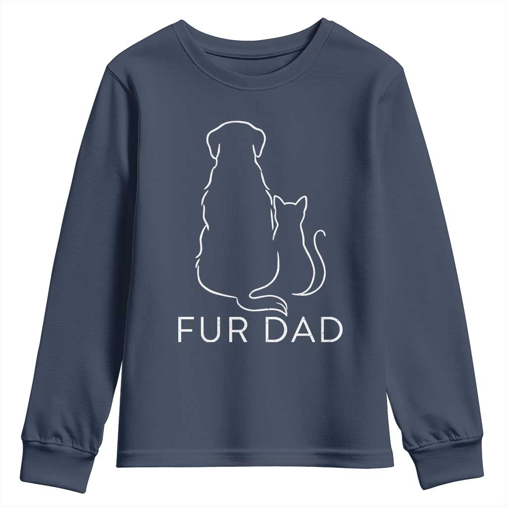 Fur Dad Youth Sweatshirt Pet Lover Cat Dog Dad Funny Fathers Day TS10 Navy Print Your Wear