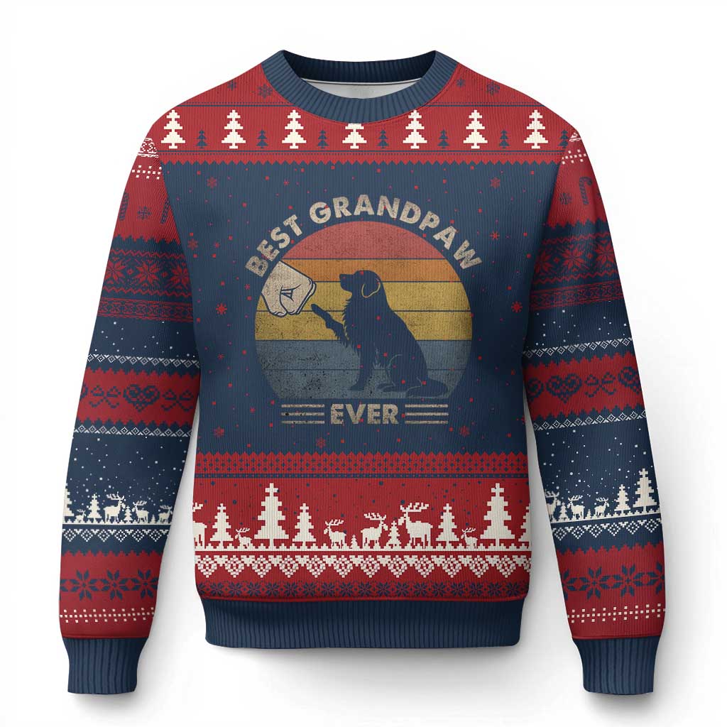 Best Grandpaw Ever Ugly Christmas Sweater Retro Dog Grandpa Fathers Day Gift From Dog TS10 Navy Red Print Your Wear