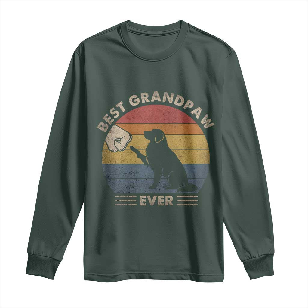 Best Grandpaw Ever Long Sleeve Shirt Retro Dog Grandpa Fathers Day Gift From Dog TS10 Dark Forest Green Print Your Wear