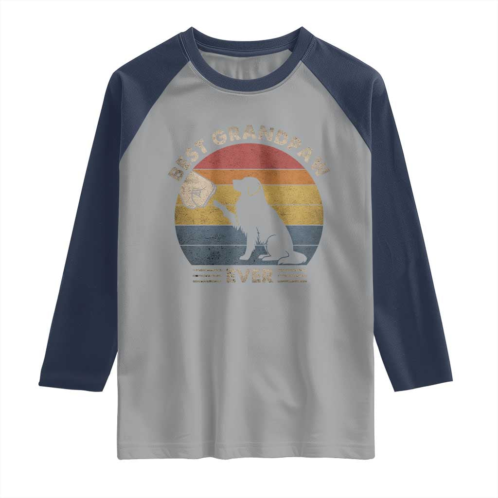 Best Grandpaw Ever Raglan Shirt Retro Dog Grandpa Fathers Day Gift From Dog TS10 Sport Gray Navy Print Your Wear