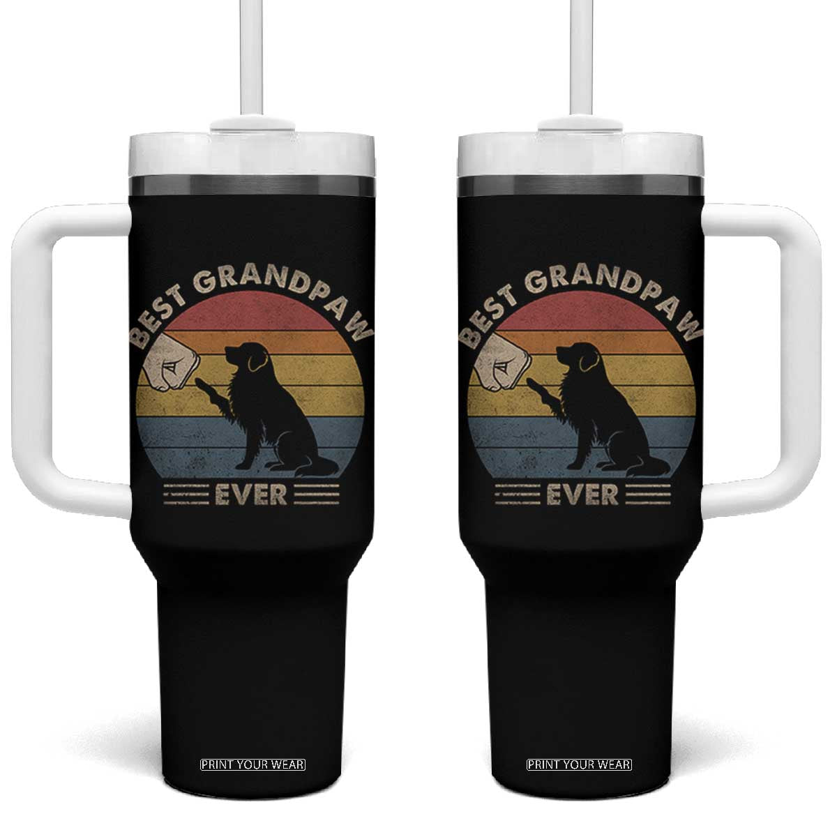 Best Grandpaw Ever Tumbler With Handle Retro Dog Grandpa Fathers Day Gift From Dog TS10 One Size: 40 oz Black Print Your Wear