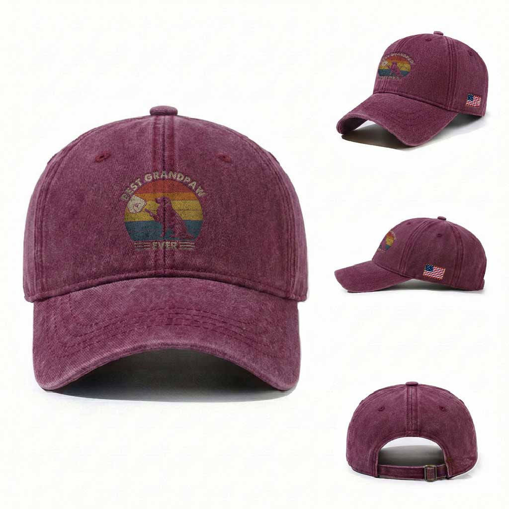 Best Grandpaw Ever Washed Cotton Baseball Cap Retro Dog Grandpa Fathers Day Gift From Dog TS10 Washed Cap Universal Fit Burgundy Print Your Wear