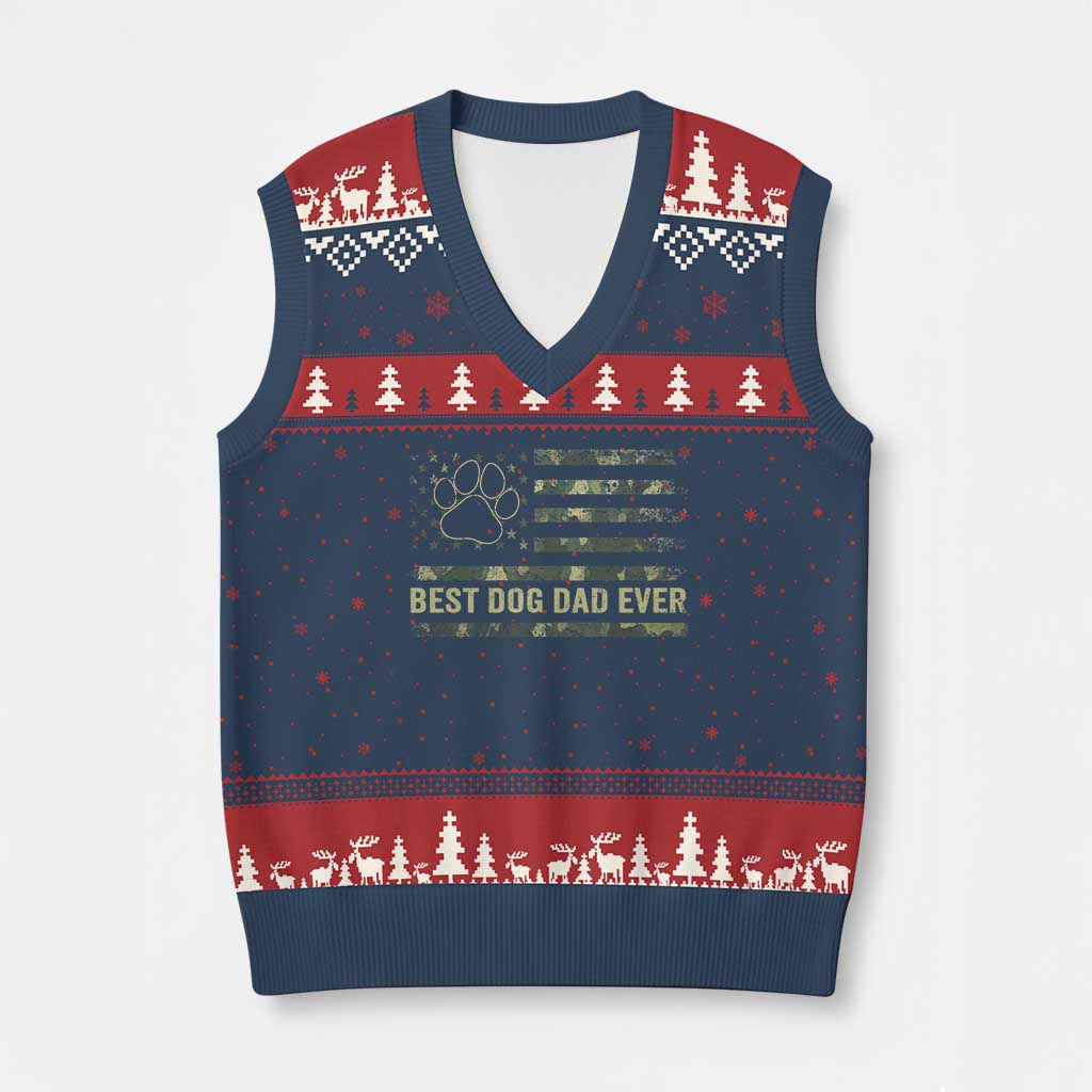 Best Dog Dad Ever V-Neck Knit Sweater Vest Camo American Flag USA Fathers Day Gift for Dog Lovers TS10 Navy Red Print Your Wear