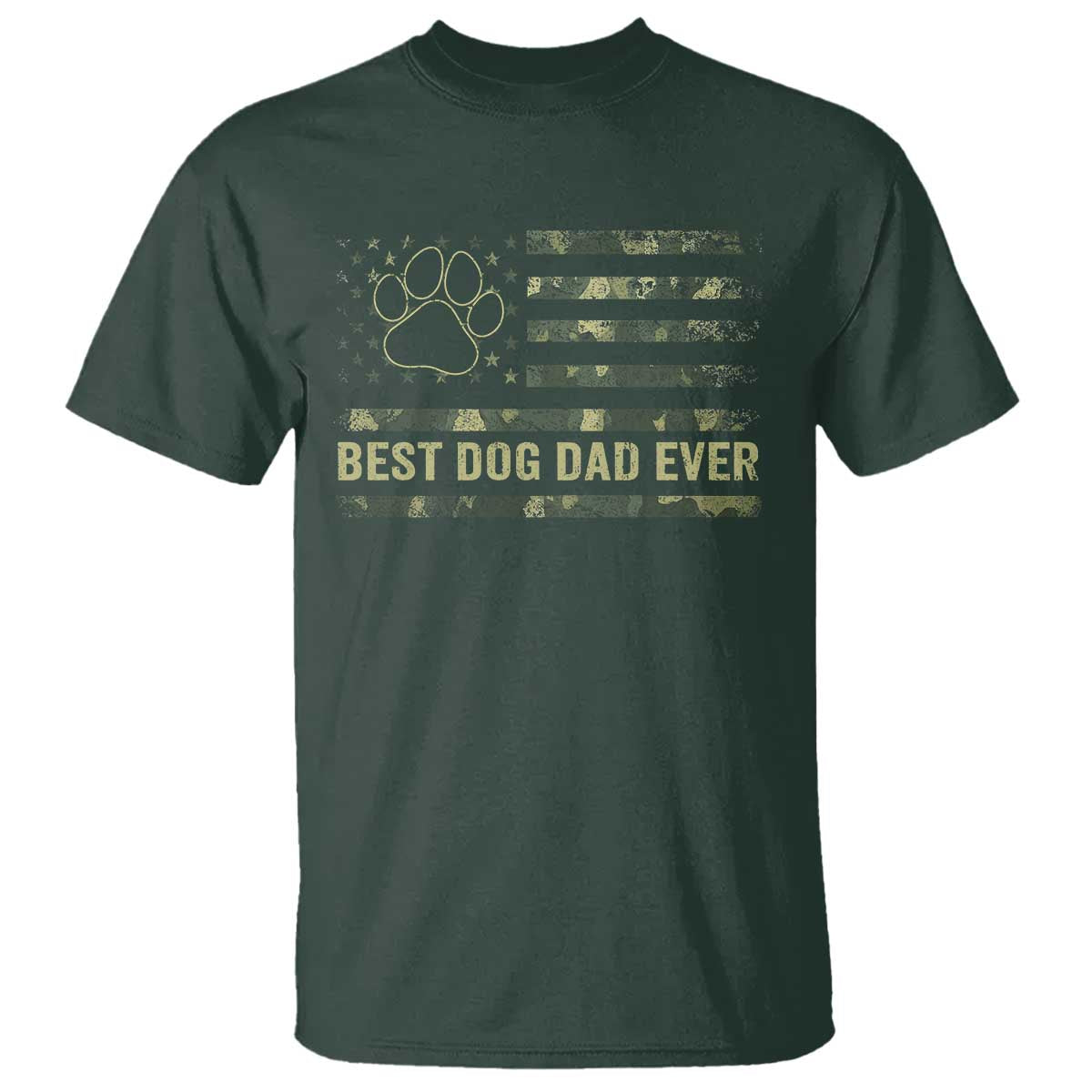Best Dog Dad Ever T Shirt Camo American Flag USA Fathers Day Gift for Dog Lovers TS10 Dark Forest Green Print Your Wear