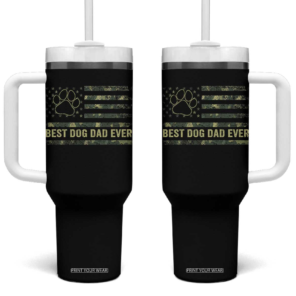 Best Dog Dad Ever Tumbler With Handle Camo American Flag USA Fathers Day Gift for Dog Lovers TS10 One Size: 40 oz Black Print Your Wear