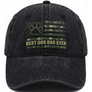 Best Dog Dad Ever Washed Cotton Baseball Cap Camo American Flag USA Fathers Day Gift for Dog Lovers TS10 Washed Cap Universal Fit Black Print Your Wear