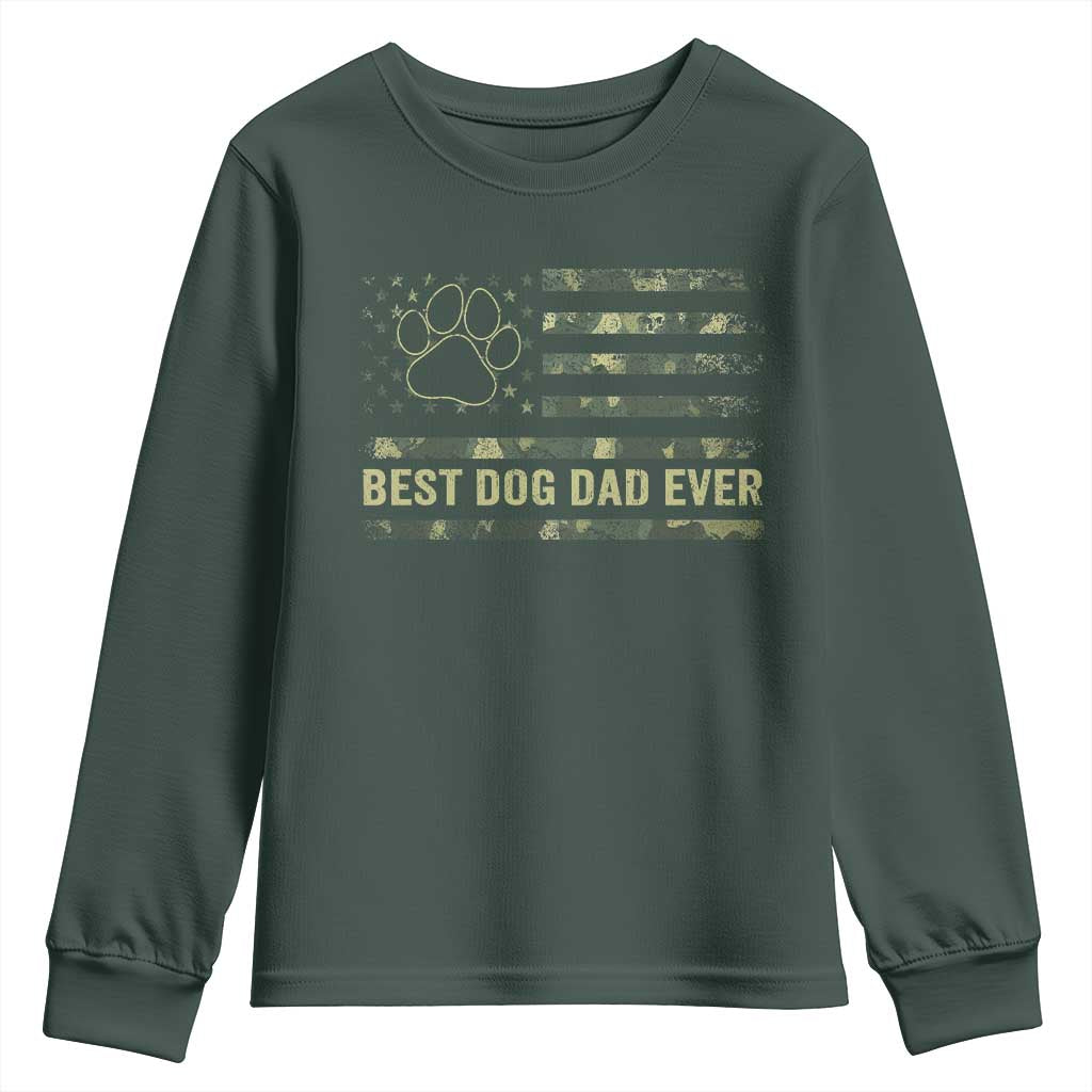 Best Dog Dad Ever Youth Sweatshirt Camo American Flag USA Fathers Day Gift for Dog Lovers TS10 Dark Forest Green Print Your Wear