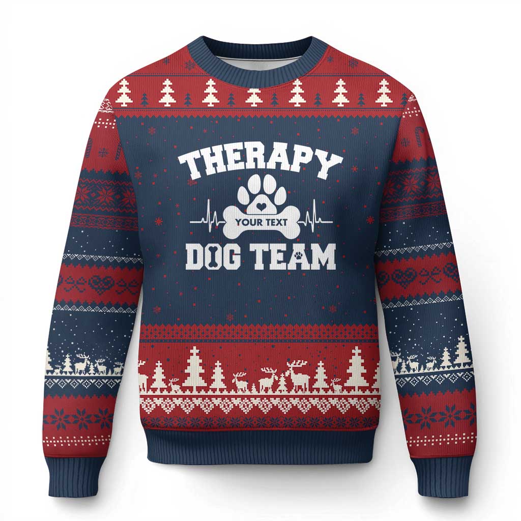 Personalized Therapy Dog Team Ugly Christmas Sweater Custom Name TS10 Navy Red Print Your Wear