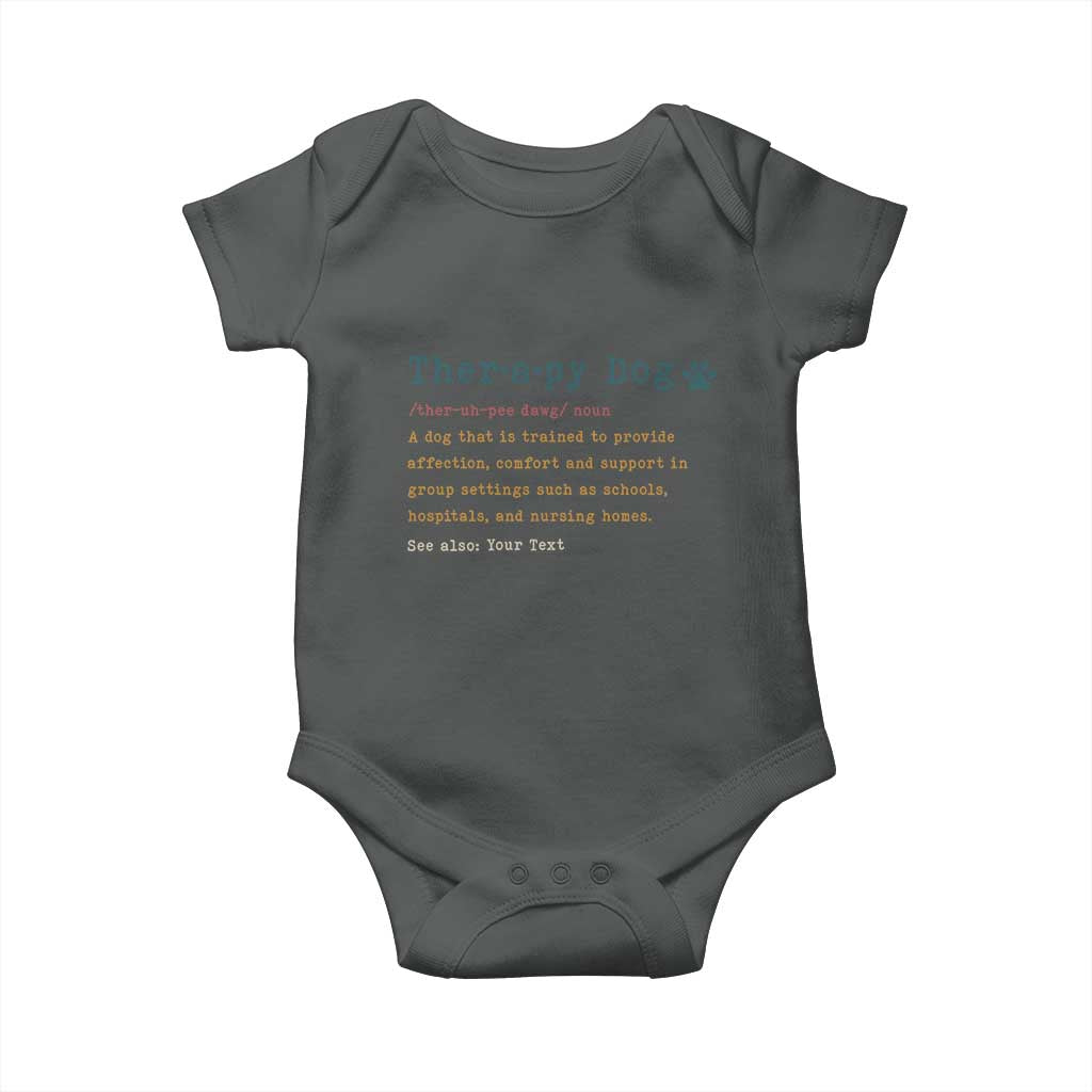 Personalized Therapy Dog Baby Onesie Retro Custom Name Pet Partners TS10 Dark Heather Print Your Wear