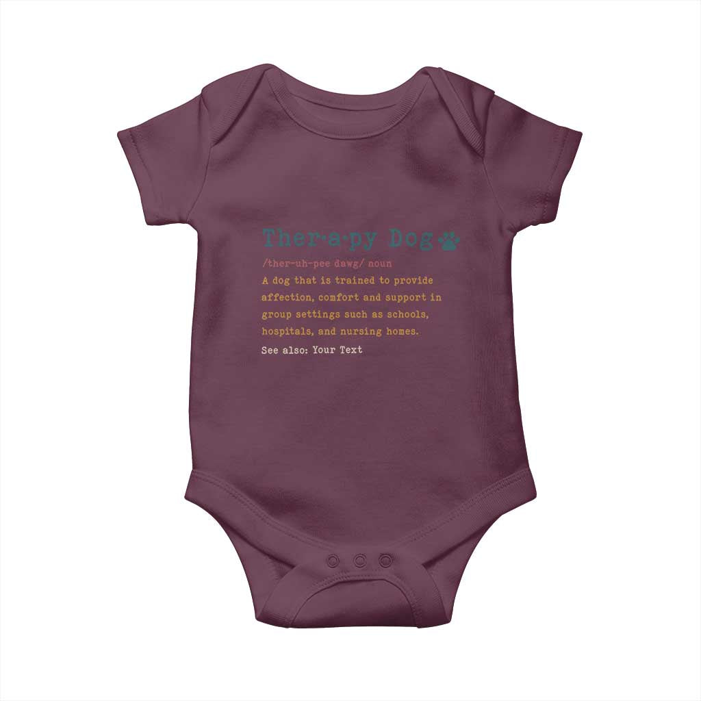 Personalized Therapy Dog Baby Onesie Retro Custom Name Pet Partners TS10 Maroon Print Your Wear