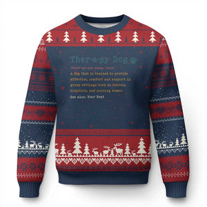 Personalized Therapy Dog Ugly Christmas Sweater Retro Custom Name Pet Partners TS10 Navy Red Print Your Wear