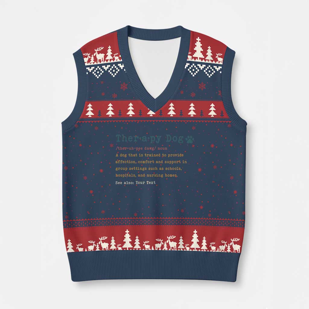 Personalized Therapy Dog V-Neck Knit Sweater Vest Retro Custom Name Pet Partners TS10 Navy Red Print Your Wear