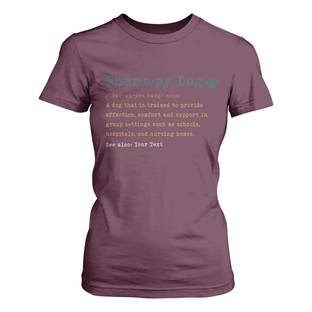 Personalized Therapy Dog T Shirt For Women Retro Custom Name Pet Partners TS10 Maroon Print Your Wear