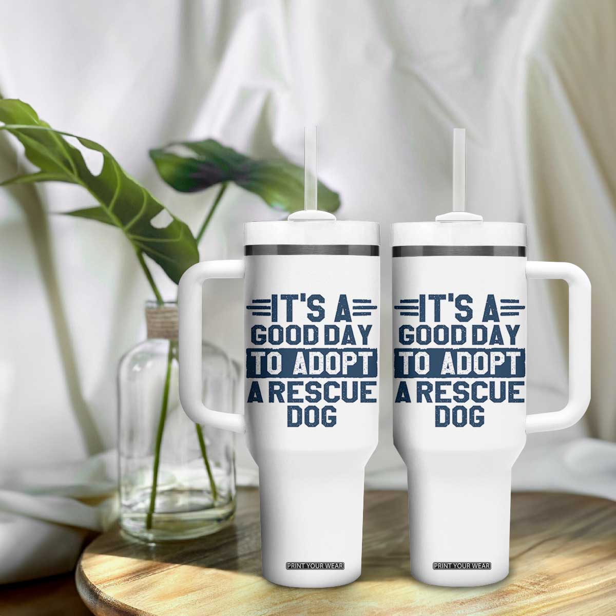 Dog Rescue Tumbler With Handle Its A Good Day to Adopt Rescue Dog TS10 Print Your Wear