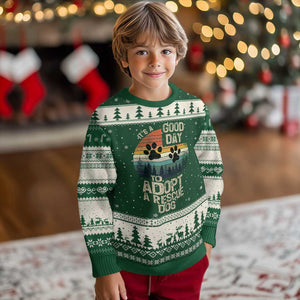 Dog Rescue Ugly Christmas Sweater Retro Its A Good Day to Adopt Rescue Dog TS10 Forest Green Beige Print Your Wear