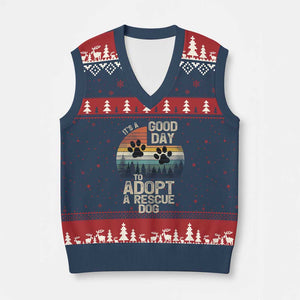 Dog Rescue V-Neck Knit Sweater Vest Retro Its A Good Day to Adopt Rescue Dog TS10 Navy Red Print Your Wear