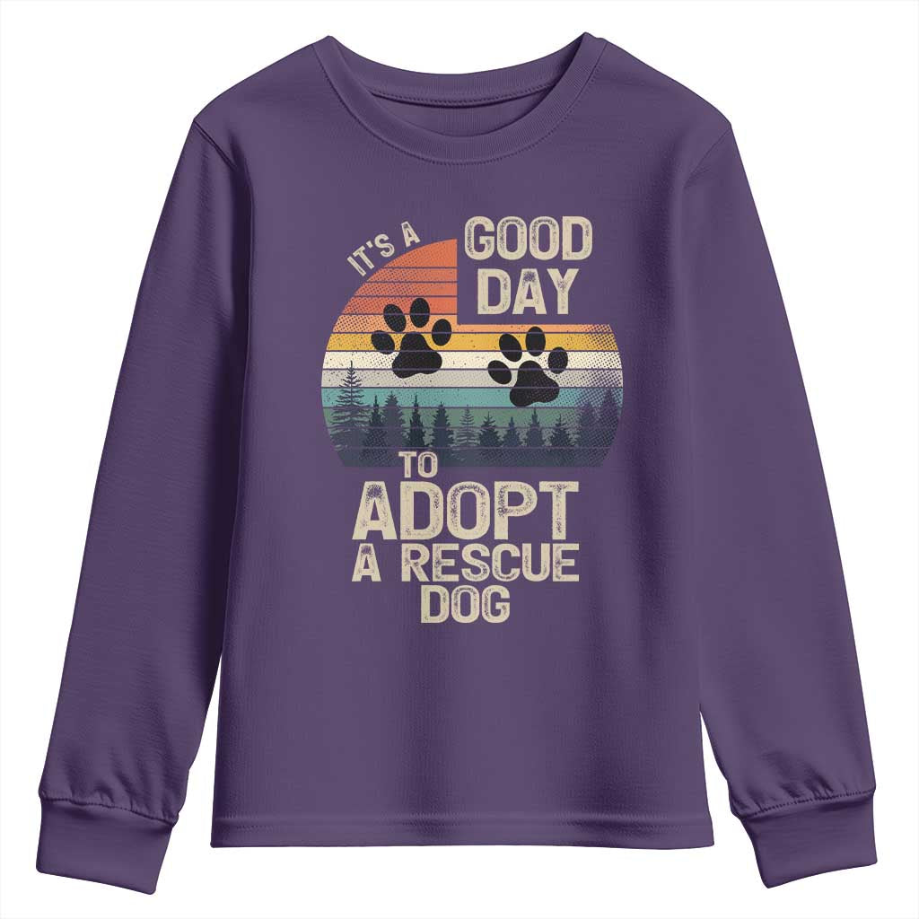 Dog Rescue Youth Sweatshirt Retro Its A Good Day to Adopt Rescue Dog TS10 Purple Print Your Wear