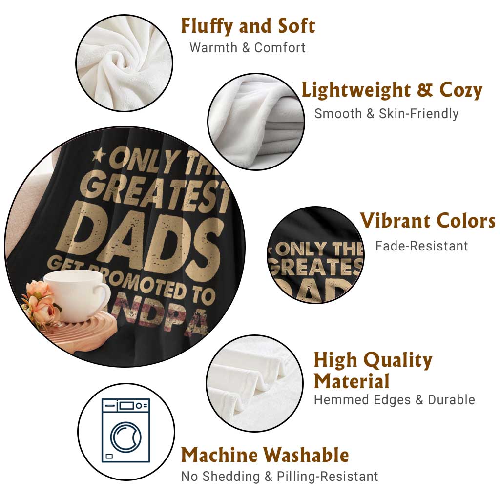 Greatest Dads Get Promoted To Grandpa Throw Blanket Retro American Flag Fathers Day New Grandpa Gift