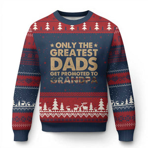 Greatest Dads Get Promoted To Grandpa Ugly Christmas Sweater Retro American Flag Fathers Day New Grandpa Gift