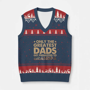 Greatest Dads Get Promoted To Grandpa V-Neck Knit Sweater Vest Retro American Flag Fathers Day New Grandpa Gift