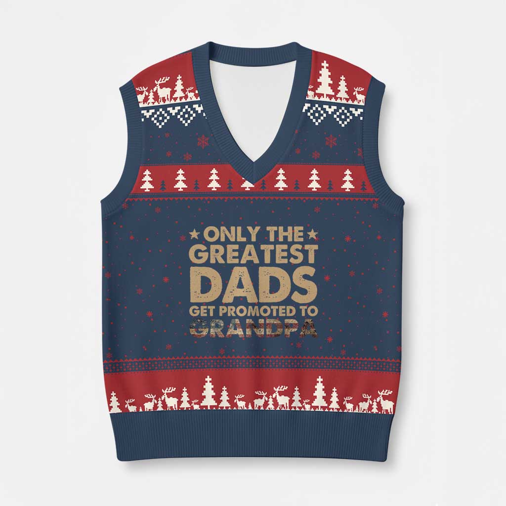 Greatest Dads Get Promoted To Grandpa V-Neck Knit Sweater Vest Retro American Flag Fathers Day New Grandpa Gift TS10 Navy Red Print Your Wear