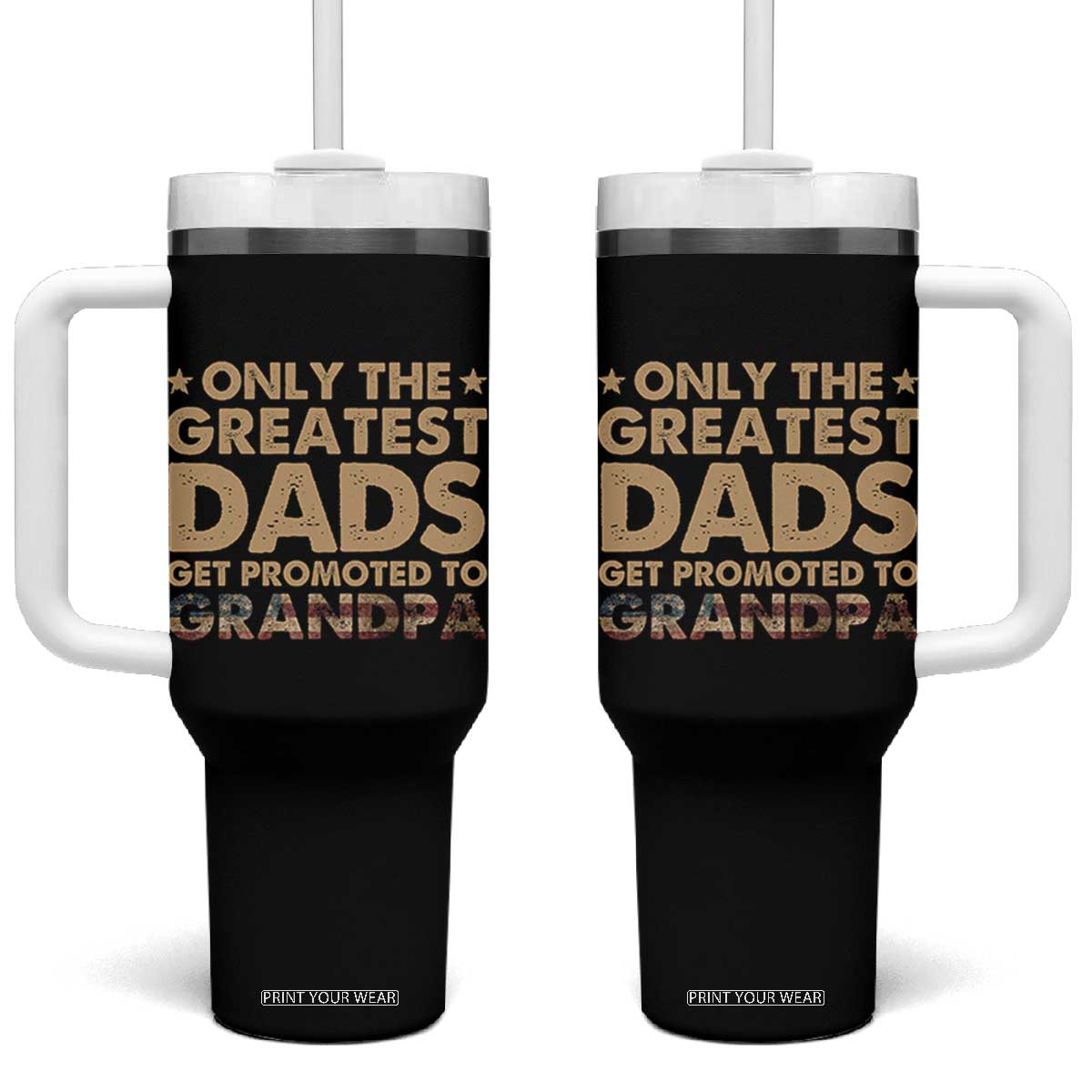 Greatest Dads Get Promoted To Grandpa Tumbler With Handle Retro American Flag Fathers Day New Grandpa Gift