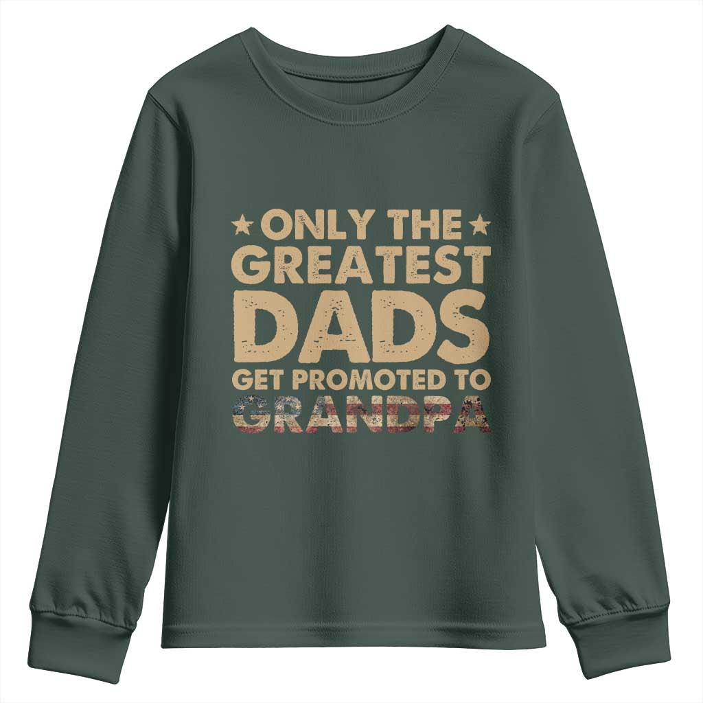 Greatest Dads Get Promoted To Grandpa Youth Sweatshirt Retro American Flag Fathers Day New Grandpa Gift