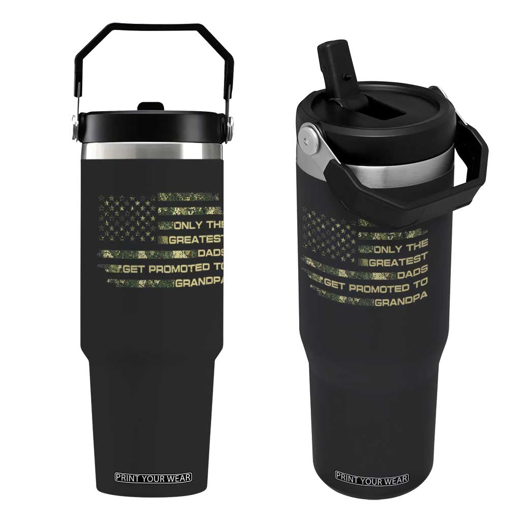 Greatest Dads Get Promoted To Grandpa Flip Straw Tumbler Retro Camo American Flag New Grandpa Gift TS10 One Size: 30 oz Black Print Your Wear