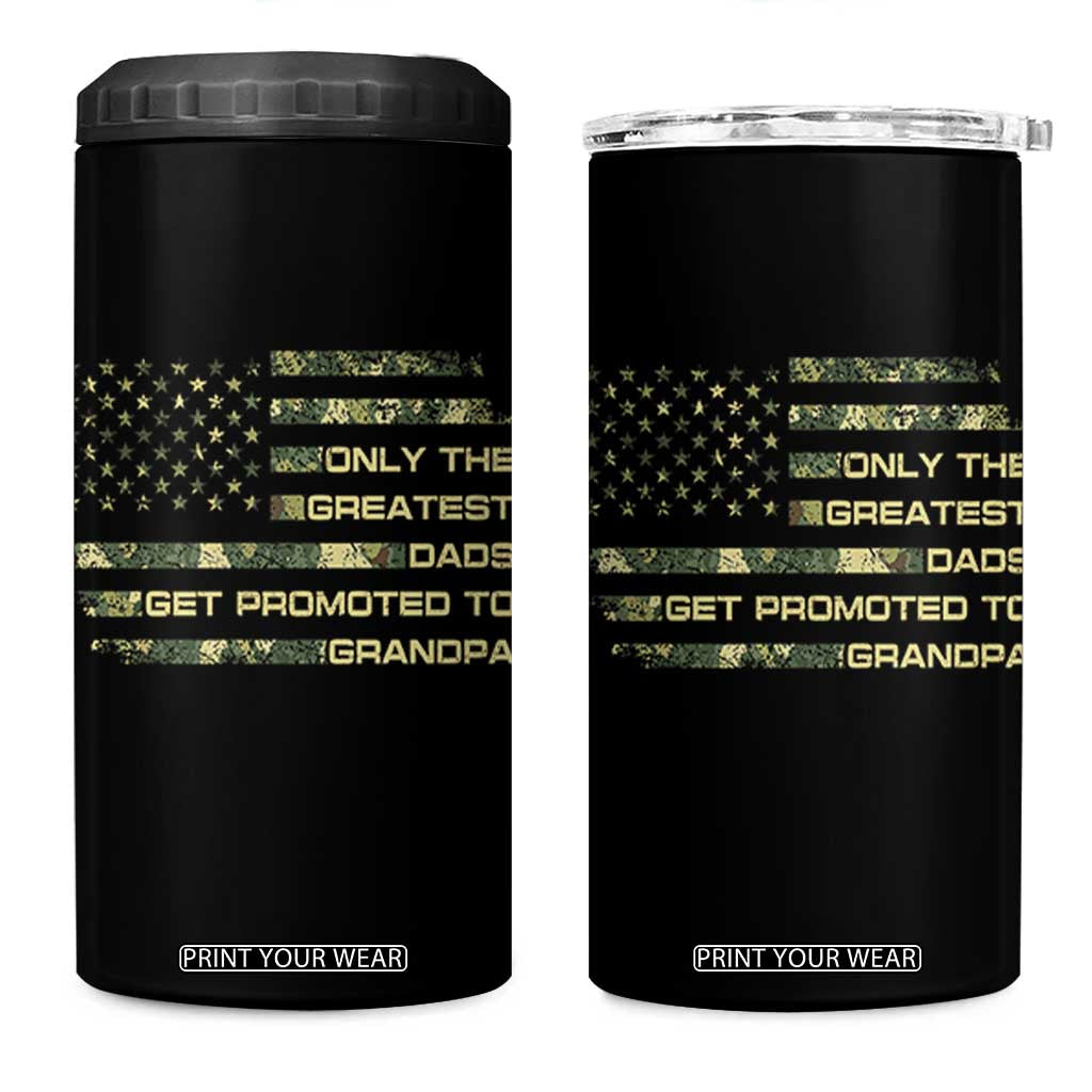 Greatest Dads Get Promoted To Grandpa 4 in 1 Can Cooler Tumbler Retro Camo American Flag New Grandpa Gift