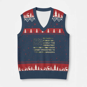 Greatest Dads Get Promoted To Grandpa V-Neck Knit Sweater Vest Retro Camo American Flag New Grandpa Gift