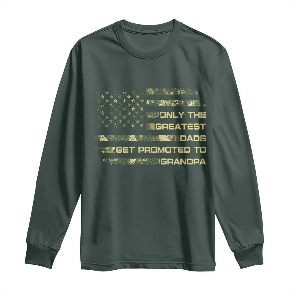 Greatest Dads Get Promoted To Grandpa Long Sleeve Shirt Retro Camo American Flag New Grandpa Gift