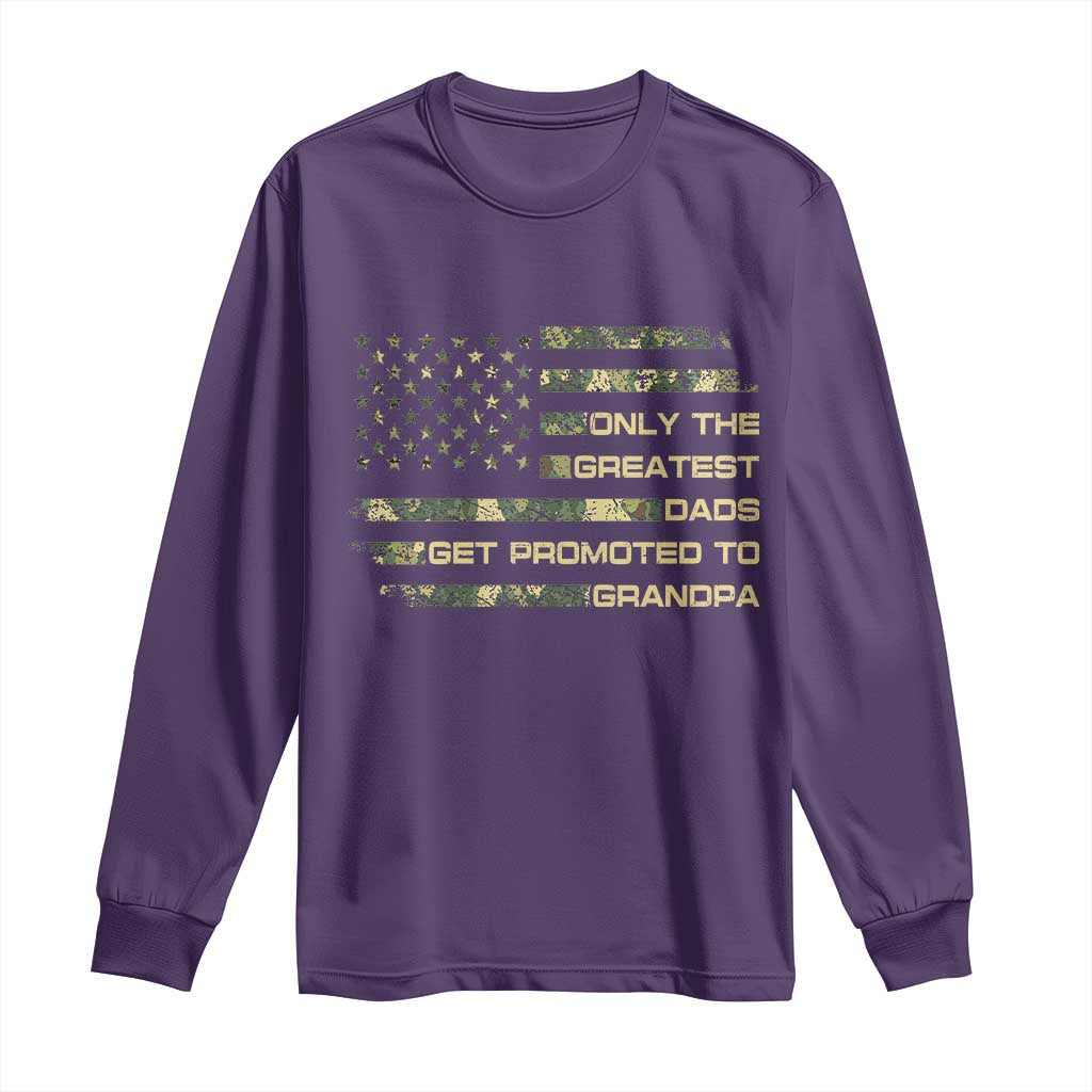 Greatest Dads Get Promoted To Grandpa Long Sleeve Shirt Retro Camo American Flag New Grandpa Gift