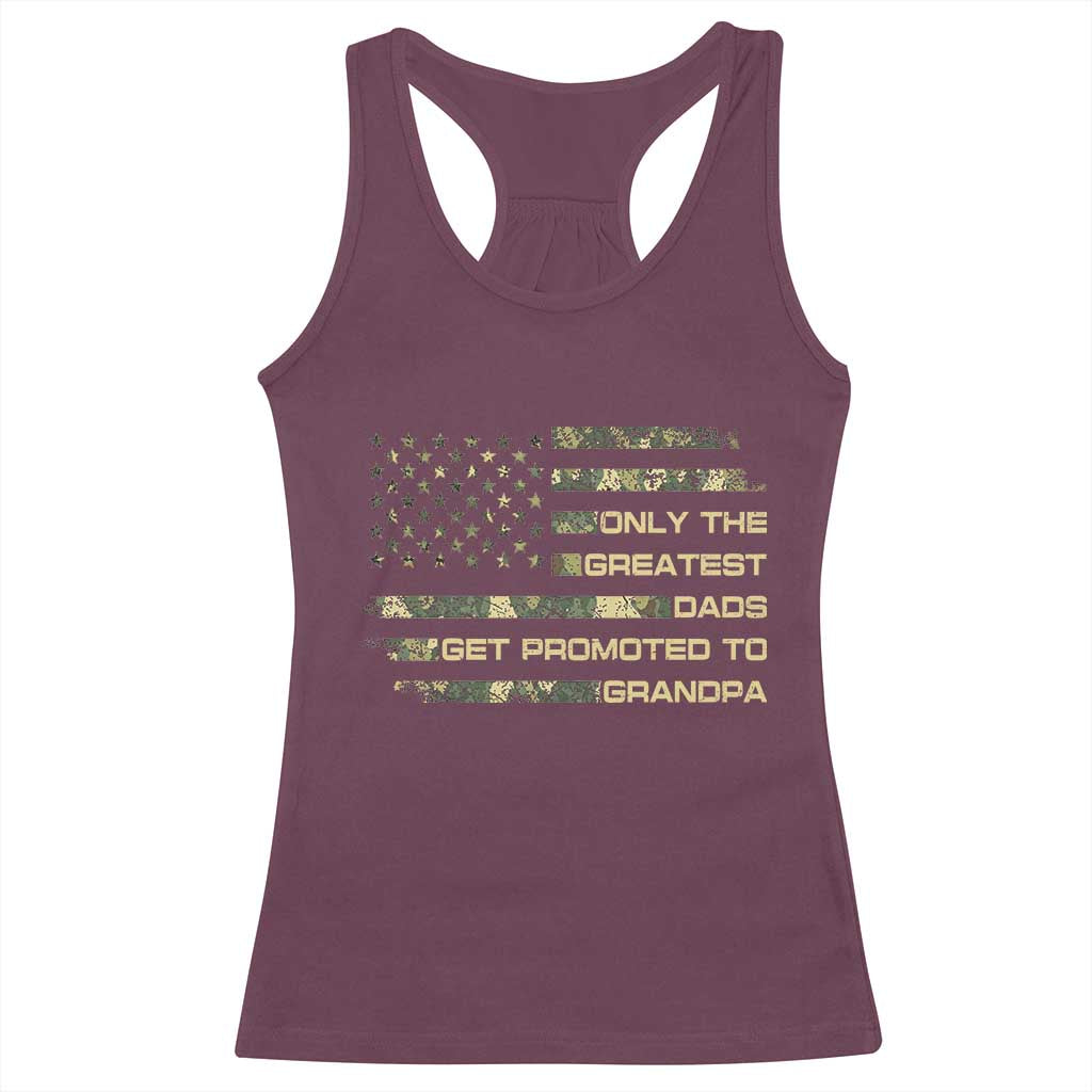 Greatest Dads Get Promoted To Grandpa Racerback Tank Top Retro Camo American Flag New Grandpa Gift