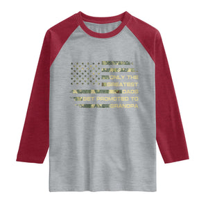 Greatest Dads Get Promoted To Grandpa Raglan Shirt Retro Camo American Flag New Grandpa Gift