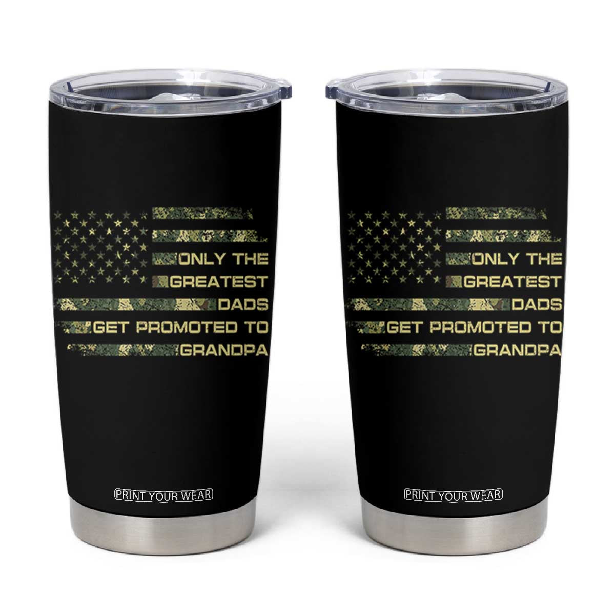 Greatest Dads Get Promoted To Grandpa Tumbler Cup Retro Camo American Flag New Grandpa Gift TS10 Black Print Your Wear