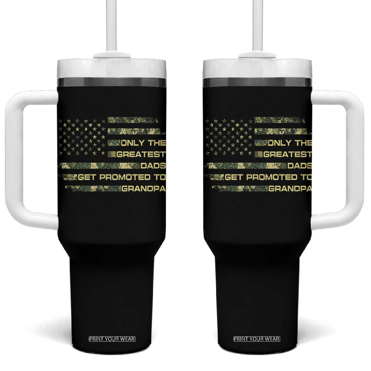 Greatest Dads Get Promoted To Grandpa Tumbler With Handle Retro Camo American Flag New Grandpa Gift