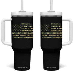 Greatest Dads Get Promoted To Grandpa Tumbler With Handle Retro Camo American Flag New Grandpa Gift
