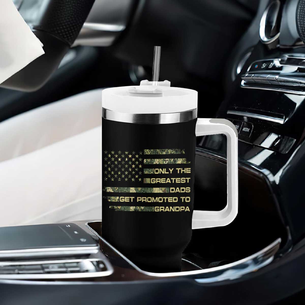Greatest Dads Get Promoted To Grandpa Tumbler With Handle Retro Camo American Flag New Grandpa Gift