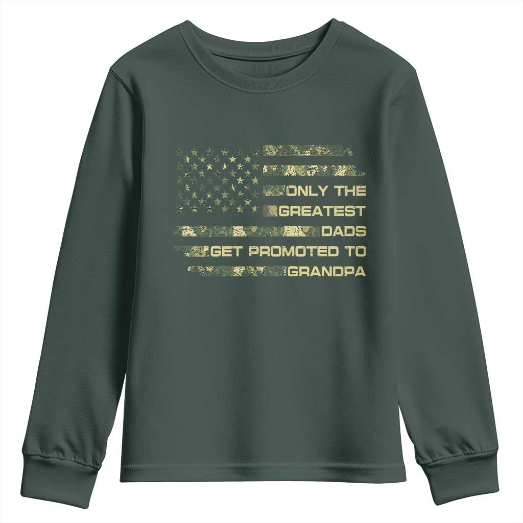 Greatest Dads Get Promoted To Grandpa Youth Sweatshirt Retro Camo American Flag New Grandpa Gift