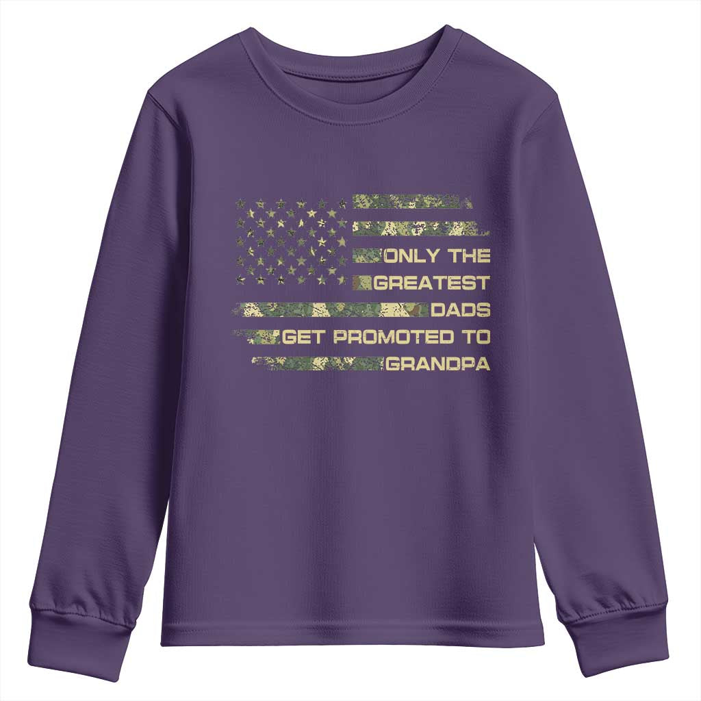 Greatest Dads Get Promoted To Grandpa Youth Sweatshirt Retro Camo American Flag New Grandpa Gift