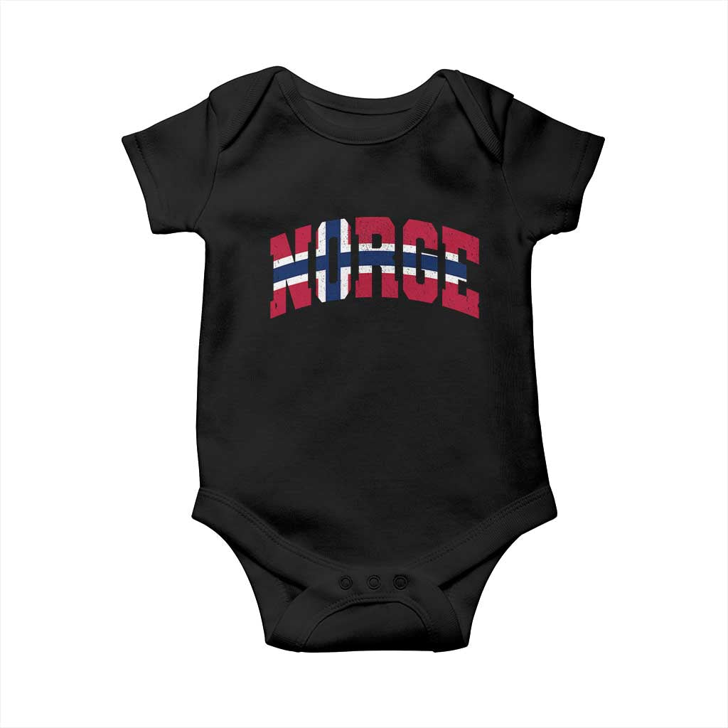 Norge Flag Baby Onesie Varsity Lettering Vintage Distressed Norway Norwegian Pride Scandinavian TS10 Black Print Your Wear