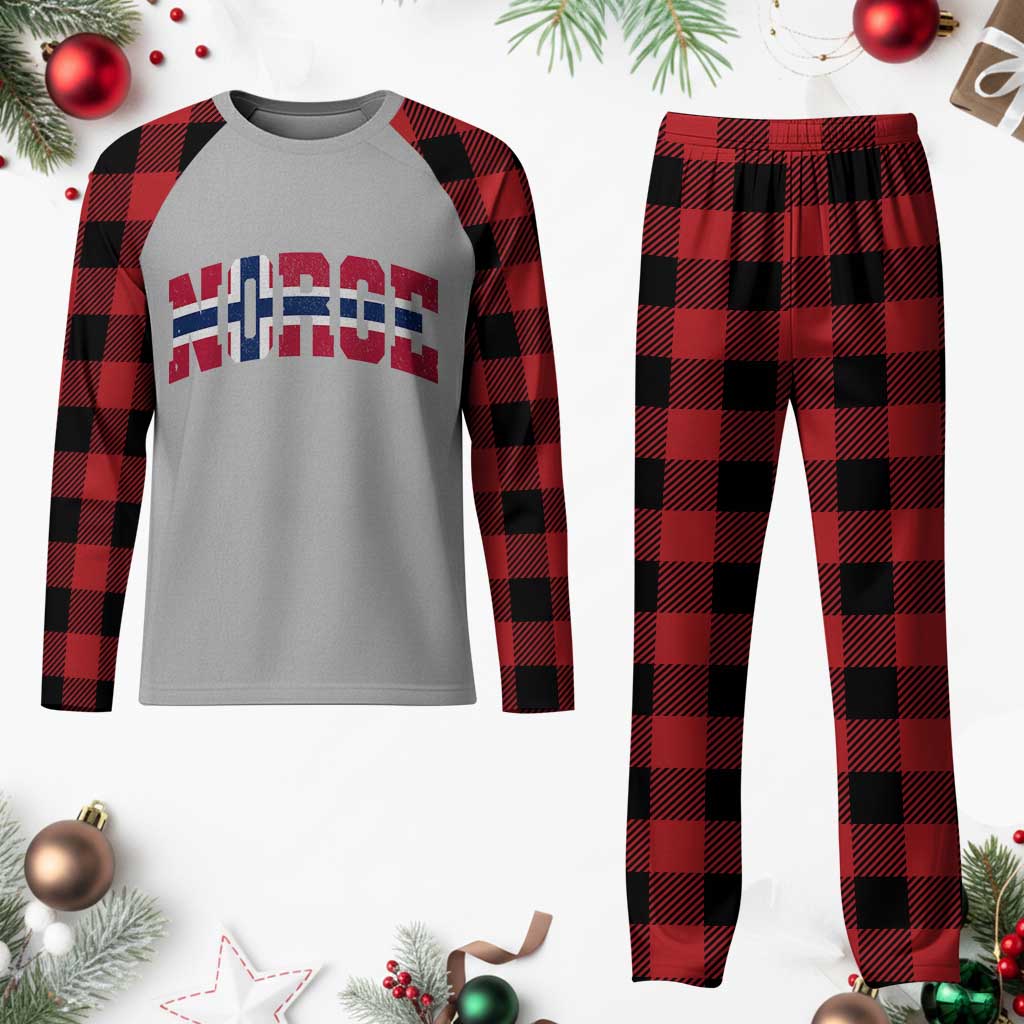 Norge Flag Plaid Pajama Set Varsity Lettering Vintage Distressed Norway Norwegian Pride Scandinavian TS10 Buffalo Plaid Print Your Wear