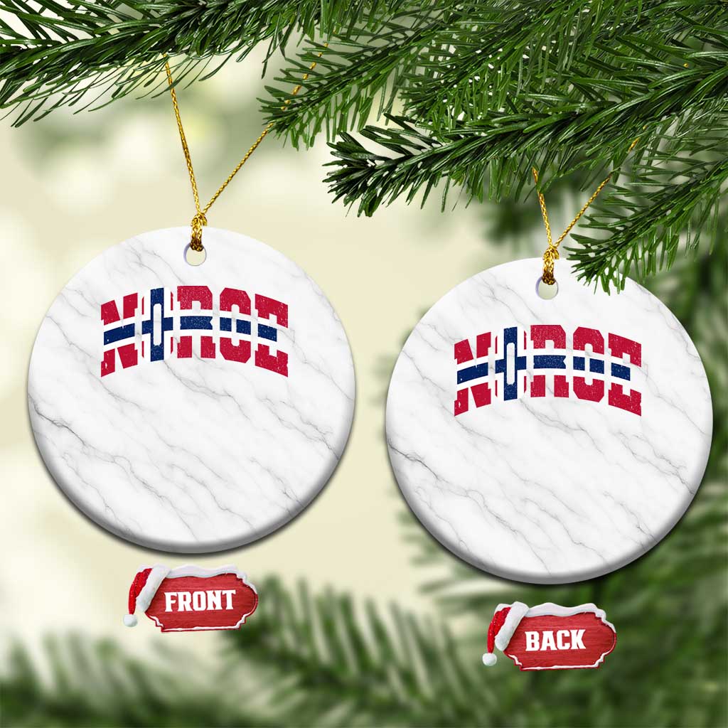Norge Flag Ceramic Ornament Varsity Lettering Vintage Distressed Norway Norwegian Pride Scandinavian TS10 1pc White Marble Print Your Wear
