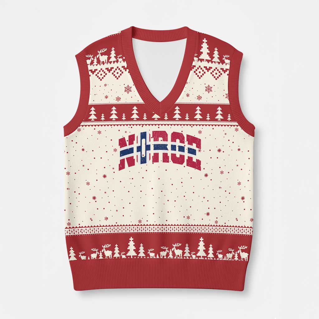 Norge Flag V-Neck Knit Sweater Vest Varsity Lettering Vintage Distressed Norway Norwegian Pride Scandinavian TS10 Beige Red Print Your Wear